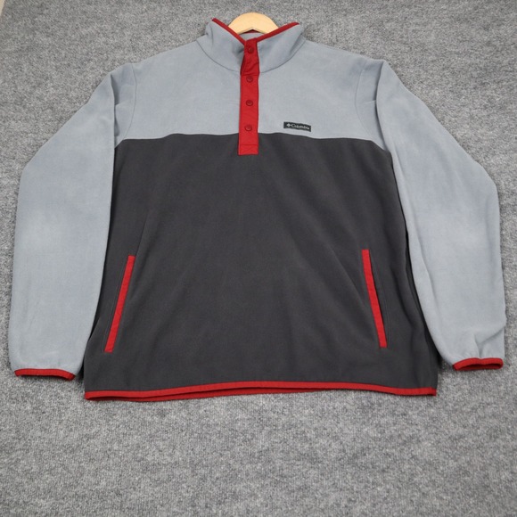 Columbia Other - Columbia‎ Mens Fleece Snap Pullover Foster Creek Gray Black Red Sweatshirt Large